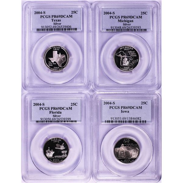 Lot of (4) 2004-S Proof Silver State Quarter Coins PCGS PR69DCAM