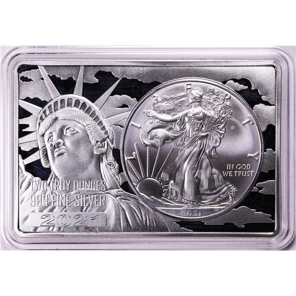 2021 Type 1 $1 American Silver Eagle Coin & 2oz Silver Bar Set