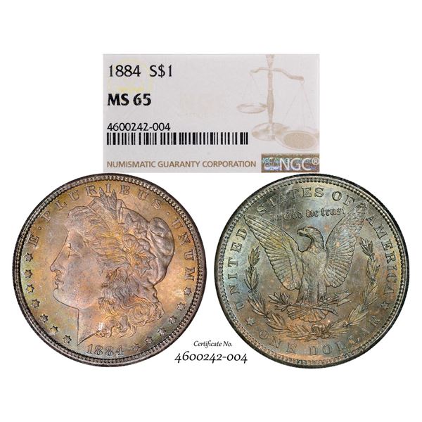 1884 $1 Morgan Silver Dollar Coin NGC MS65 Great Toning