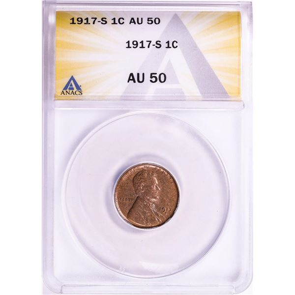1917-S Lincoln Wheat Cent Coin ANACS AU50