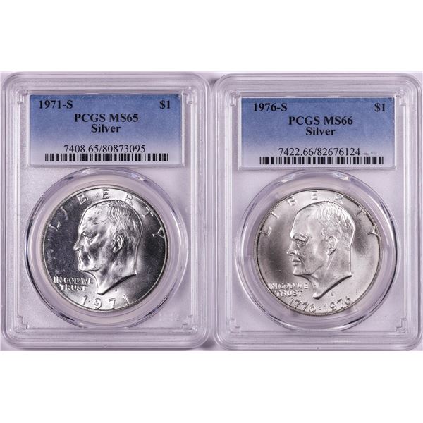 Lot of 1971-S & 1976-S $1 Eisenhower Silver Dollar Coins NGC MS65/MS66