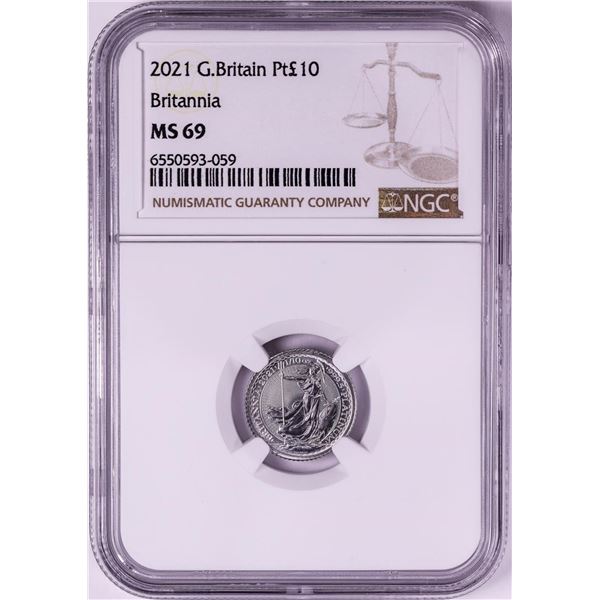 2021 Great Britain 10 Pounds Britannia 1/10oz Platinum Coin NGC MS69