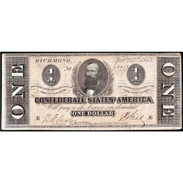 1864 $1 Confederate States of America Note