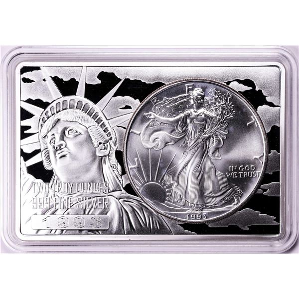 1993 $1 American Silver Eagle Coin & 2oz Silver Bar Set