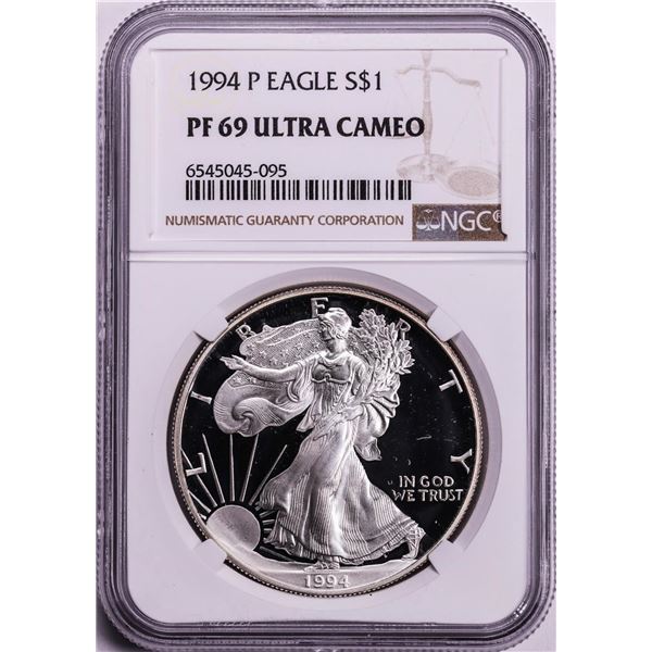 1994-P $1 Proof American Silver Eagle Coin NGC PF69 Ultra Cameo