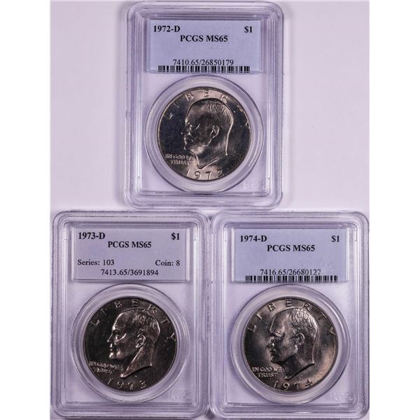 Lot of 1972-D to 1974-D $1 Eisenhower Dollar Coins PCGS MS65