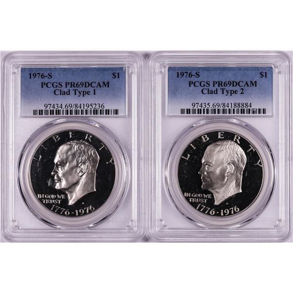 Lot of 1976-S Type 1 & Type 2 $1 Proof Eisenhower Clad Dollar Coins PCGS PR69DCAM