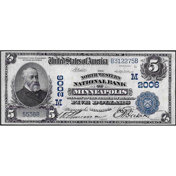 1902DB $5 The North Western NB of Minneapolis, MN CH# 2006 National Currency Note