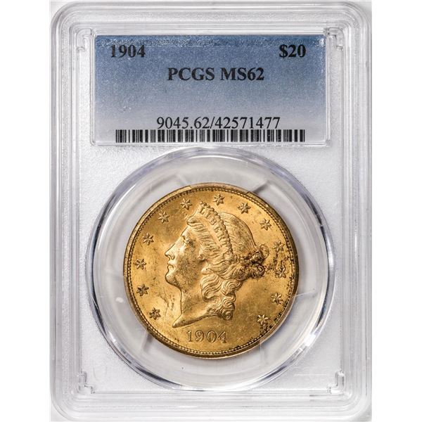 1904 $20 Liberty Head Double Eagle Gold Coin PCGS MS62