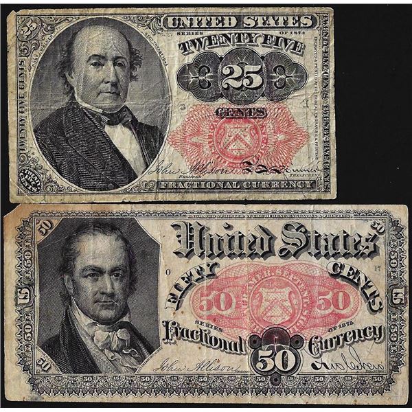 Lot of 1874 Fifth Issue Twenty-Five & Fifty Cents Fractional Currency Notes