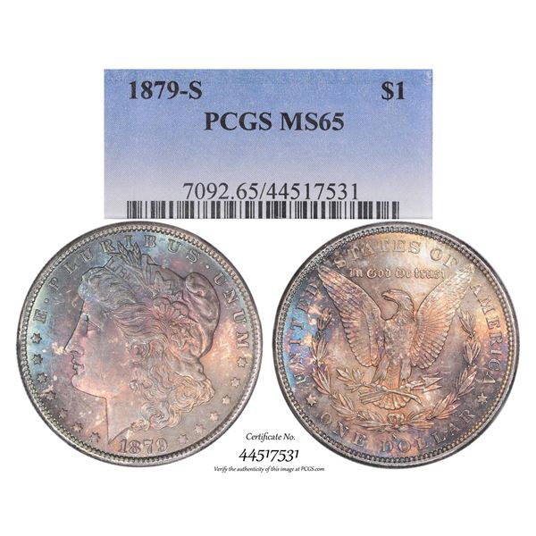 1879-S $1 Morgan Silver Dollar Coin PCGS MS65 Amazing Toning