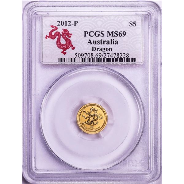 2012-P Australia $5 Dragon 1/20oz Gold Coin PCGS MS69