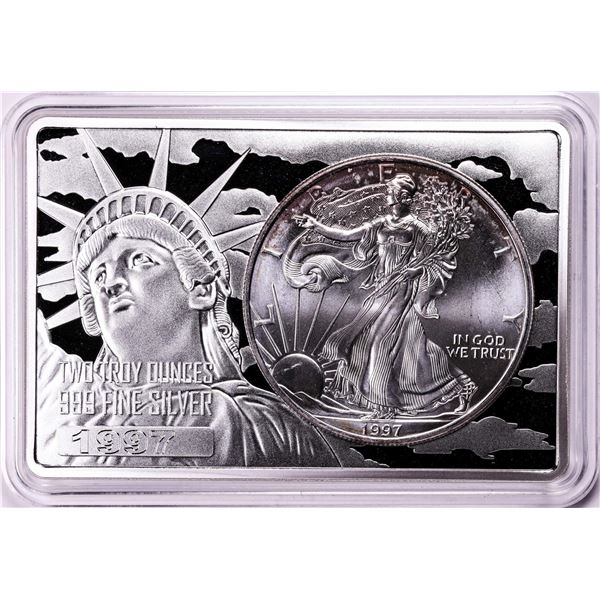 1997 $1 American Silver Eagle Coin & 2oz Silver Bar Set
