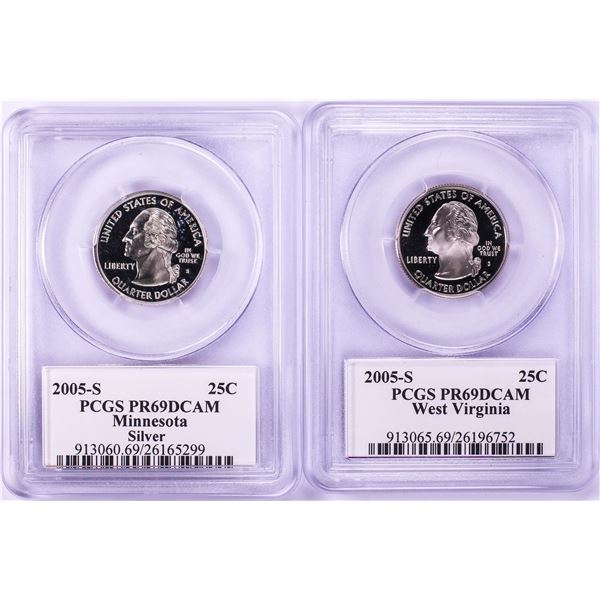 Lot of (2) 2005-S Proof Silver State Quarter Coins PCGS PR69DCAM