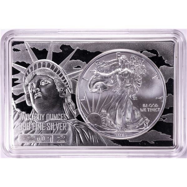 2012 $1 American Silver Eagle Coin & 2oz Silver Bar Set