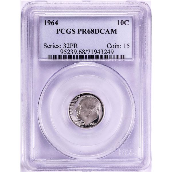 1964 Proof Roosevelt Dime Coin PCGS PR68DCAM