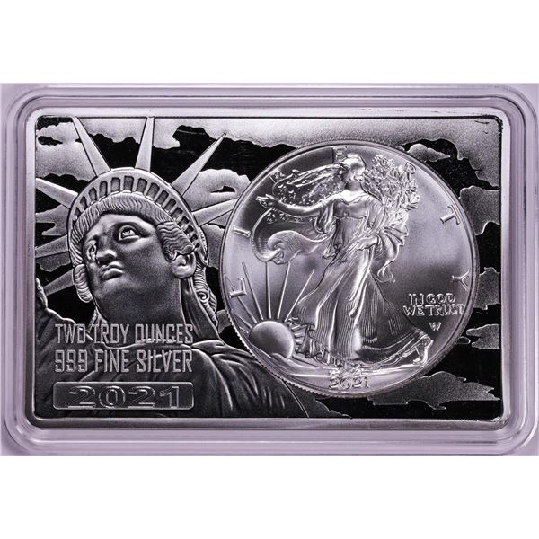 2021 Type 2 $1 American Silver Eagle Coin & 2oz Silver Bar Set