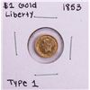 Image 1 : 1853 Type 1 $1 Liberty Head Gold Dollar Coin