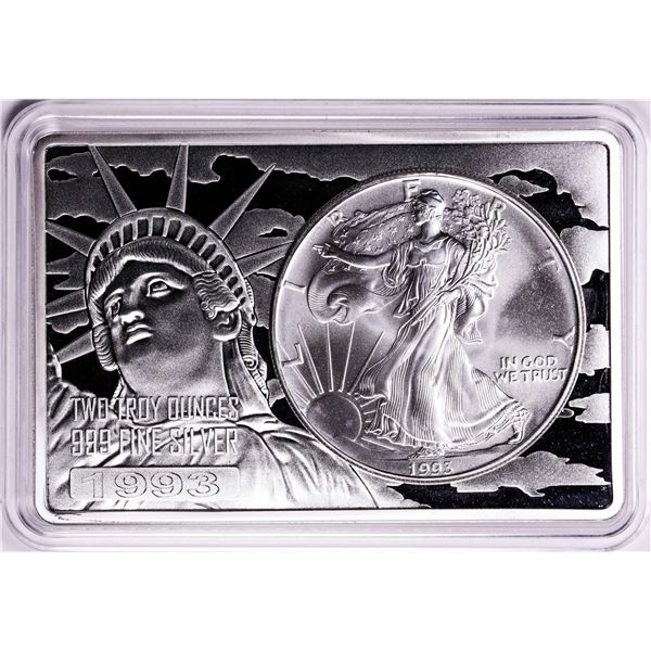 1993 $1 American Silver Eagle Coin & 2oz Silver Bar Set