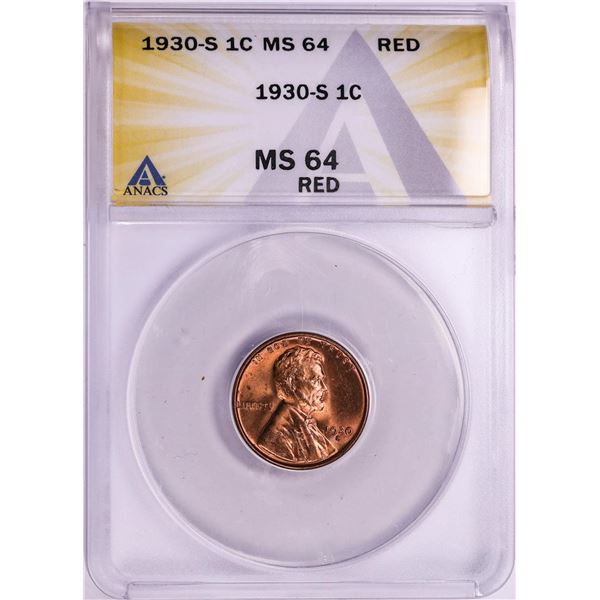 1930-S Lincoln Wheat Cent Coin ANACS MS64 Red