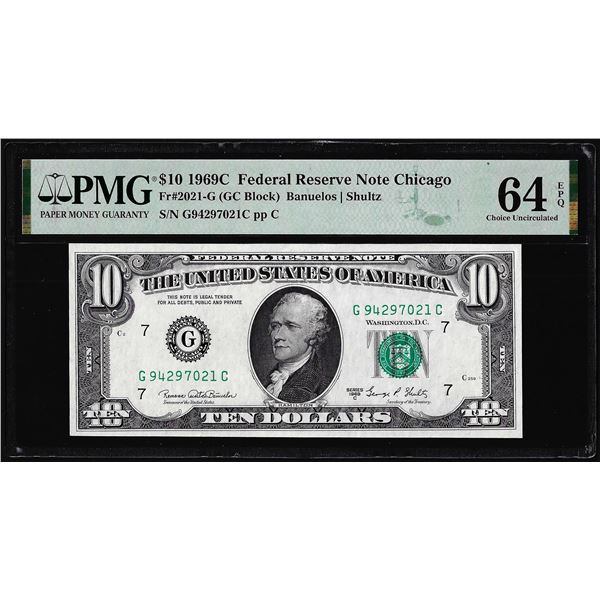 1969C $10 Federal Reserve Note Chicago Fr.2021-G PMG Choice Uncirculated 64EPQ