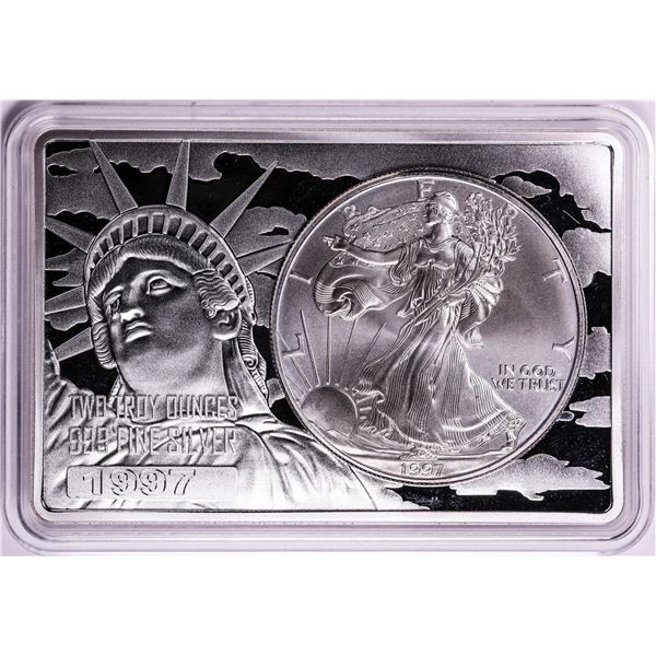 1997 $1 American Silver Eagle Coin & 2oz Silver Bar Set