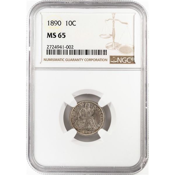 1890 Seated Liberty Dime Coin NGC MS65