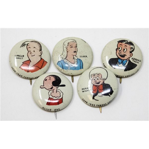 LOT 5 ANTIQUE KELLOGG'S PEP COMIC PINS