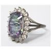 Image 2 : IRIDESCENT STONE SILVER RING W RHINESTONES