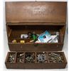 Image 2 : ANTIQUE WOOD TOOL BOX FULL ASSTD