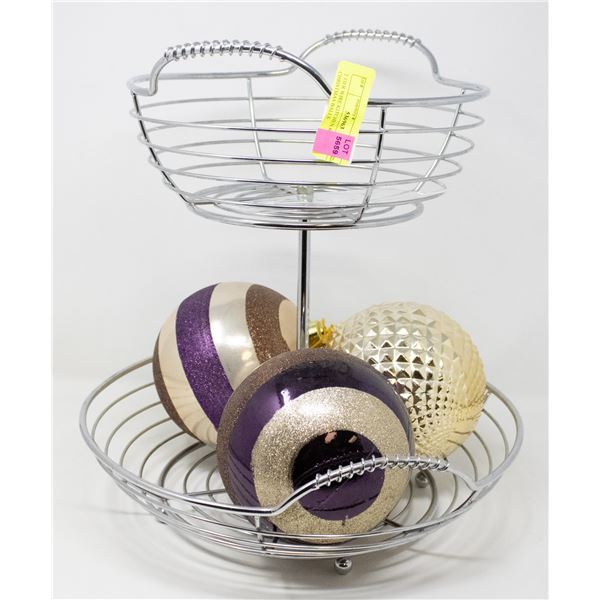 2 TIER WIRE KITCHEN RACK W CHRISTMAS BALLS