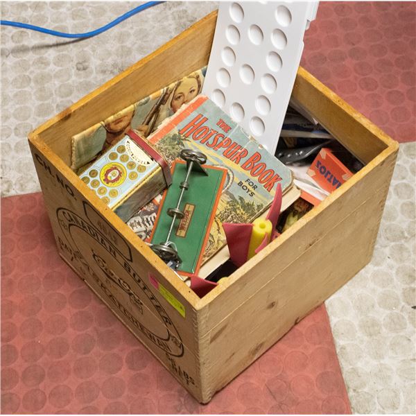 ANTIQUE CRATE FULL OF COLLECTIBLES