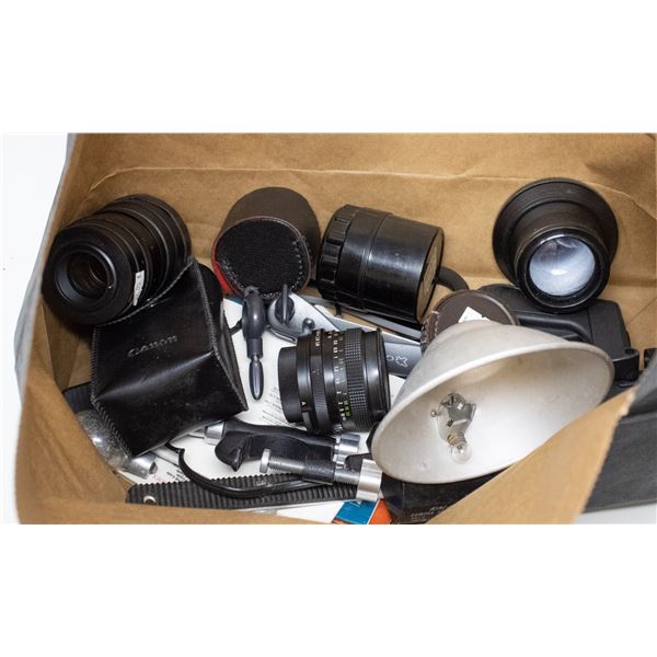 LOT ASSORTED VINTAGE CAMERA LENSES ETC.
