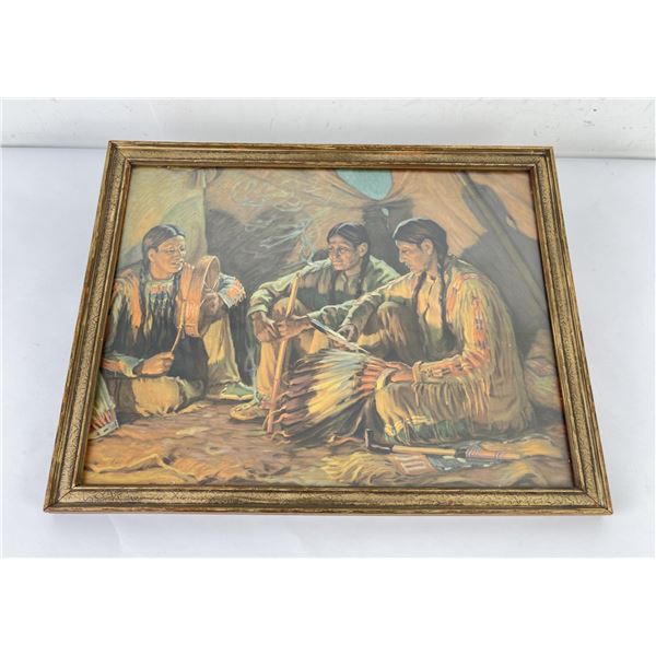 Antique Joseph Henry Sharp Fireside Council Print