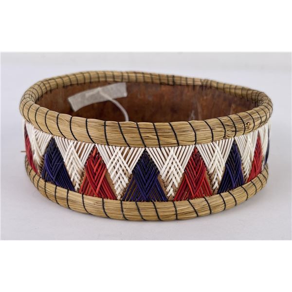 Antique Ojibwe Indian Birch Bark Quilled Basket