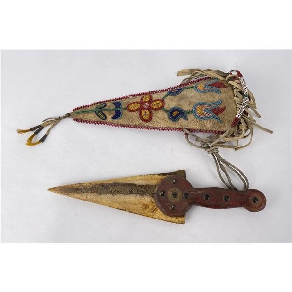 Antique Cree Indian Beaded Dag Knife Sheath