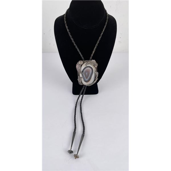 Navajo Sterling Silver Banded Agate Bolo Tie