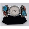 Navajo Turquoise Coral Sterling Watch Band