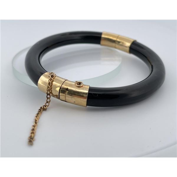 Chinese Black Jade Clasp Bangle Bracelet