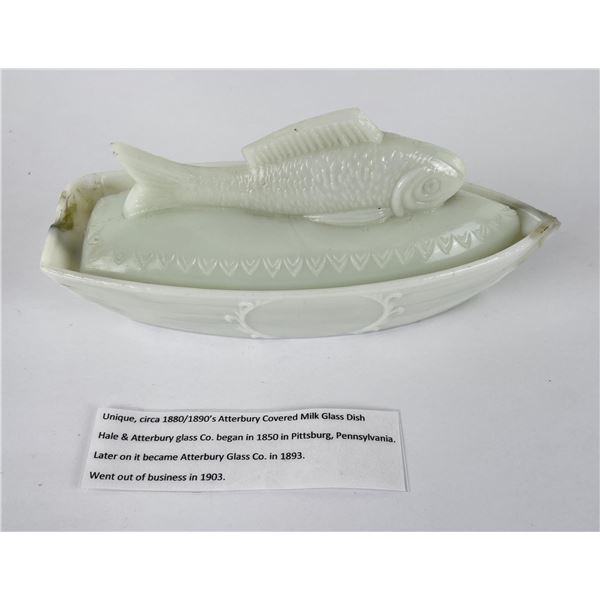 Atterbury Milk Glass Fish Butter Dish