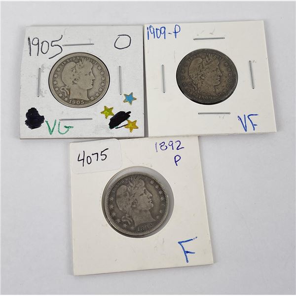 1905 O 1909 P 1892 P Barber Quarters