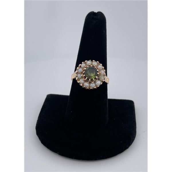 14K Gold Peridot and Pearl Ring