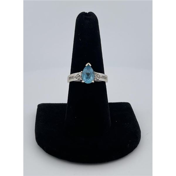 14K White Gold Blue Topaz Ring