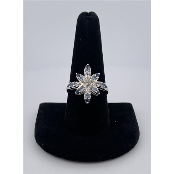 14K White Gold Blue CZ Ring