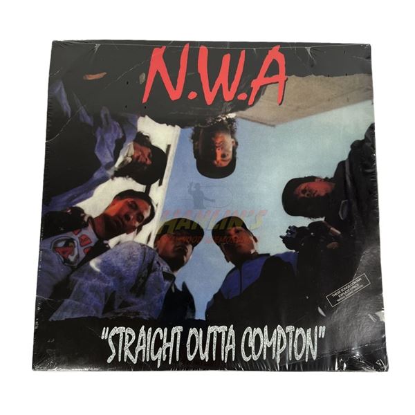 Straight Outta Compton (2015) NWA Album Cover and Vinyl Record Showing the Movie Cast