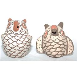 TWO ZUNI POTTERY OWLS