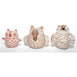 THREE POTTERY OWLS