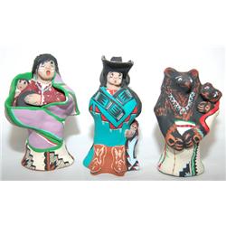 THREE ISLETA POTTERY FIGURES