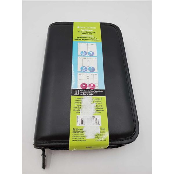 Day-Timer Traditional Loose Leaf Starter Set - Leather Zip Up Case with Wallet Pockets