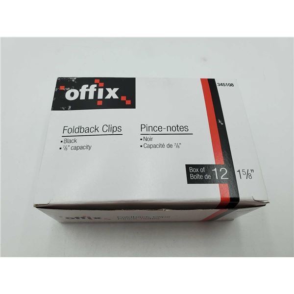 Offix Foldback Clips Black - 1-5/8" Box of 12